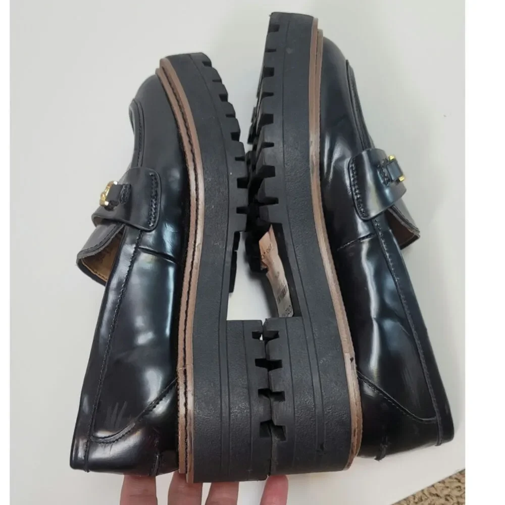 SAM EDELMAN LAURS PLATFORM LOAFERS IN BLACK PATENT LEATHER, SZ 6 - Picture 11 of 16